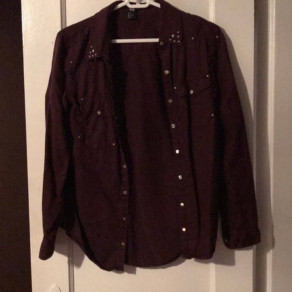 Dark purple button down with gold embellishment